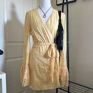 SOLD ‼️Tularosa yellow ruffle sleeve wrap dress
